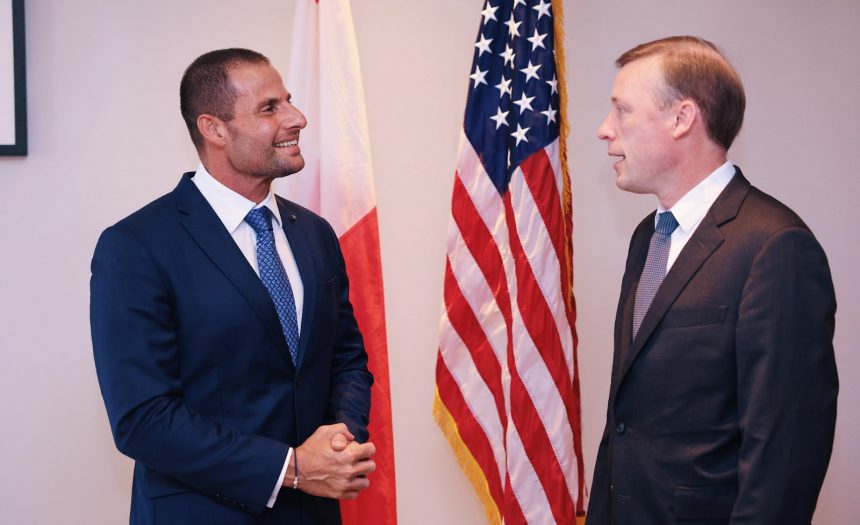 PM Robert Abela with White House national security adviser Jake Sullivan.