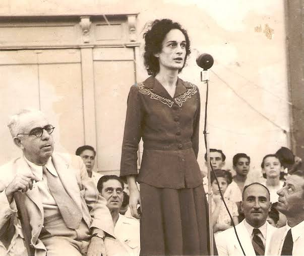 Agatha Barbara addressing a Labour Party meeting in her first election